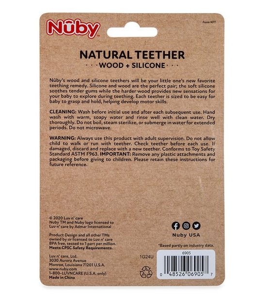 Nuby Animal Head Silicone & Wood Teether - Assorted*