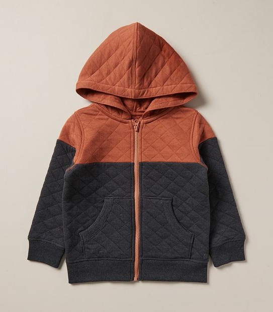 Quilted Spliced Zip Thru Hoodie