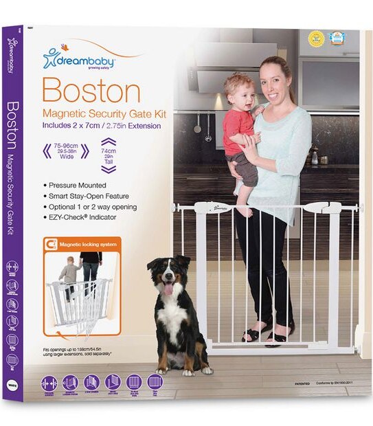Dreambaby Boston Magnetic Security Gate With 2 x 7cm Extentions - White
