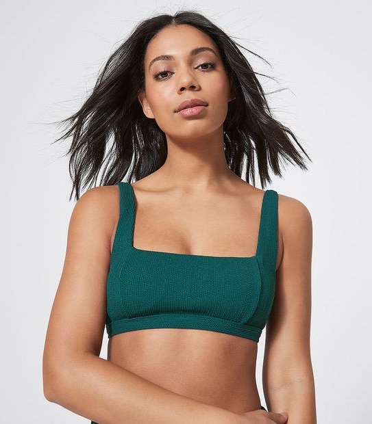 Lily Loves Ribbed Square Neck Bralette Swim Top - Forest Green