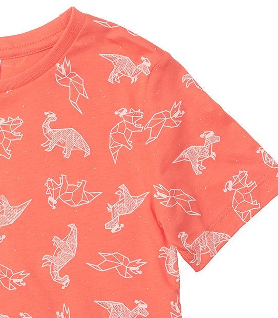 Short Sleeve Dino Xmas Yardage Print T-Shirt