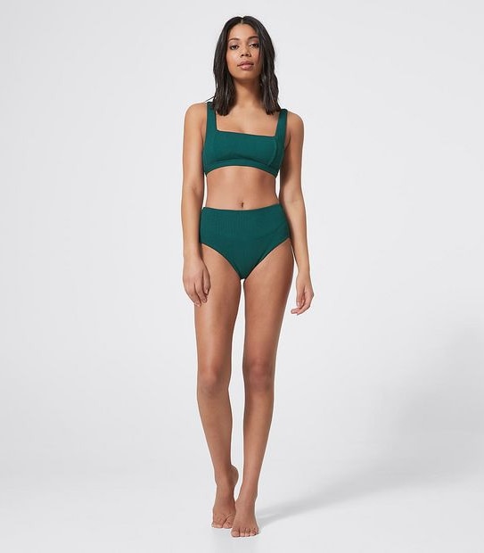 Lily Loves Ribbed Square Neck Bralette Swim Top - Forest Green