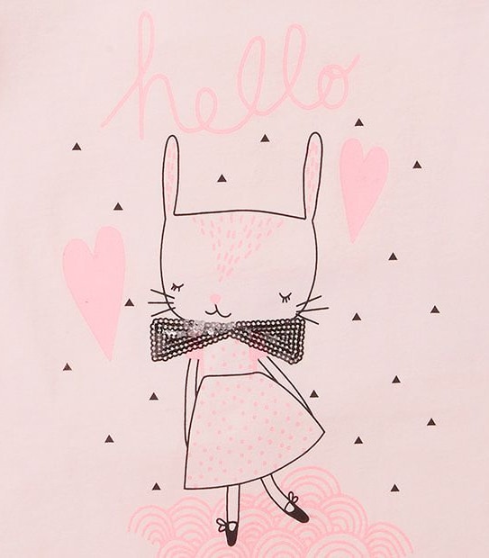 Flutter Sleeve Hello Bunny Print T-Shirt 3 of 3