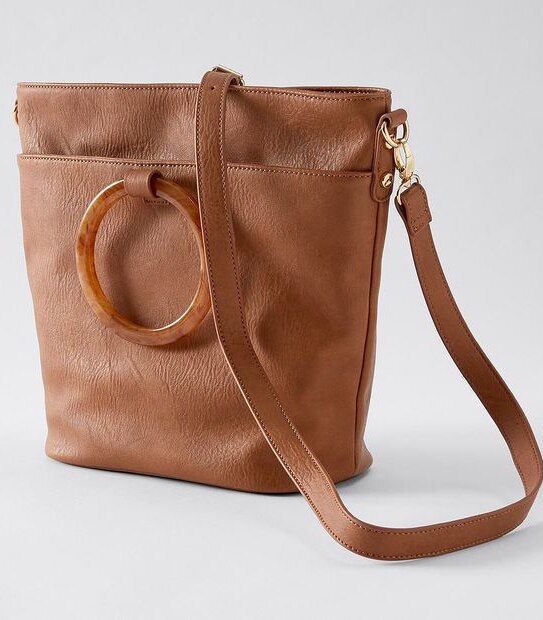 Tort Ring Bucket Crossbody Bag - Tan