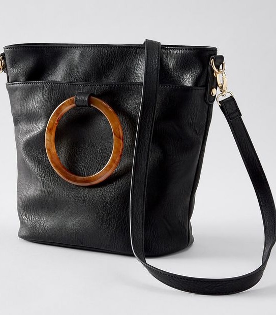 Tort Ring Bucket Crossbody Bag - Black