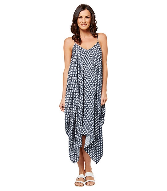 Asymmetrical Maxi Dress - Peacoat Tile