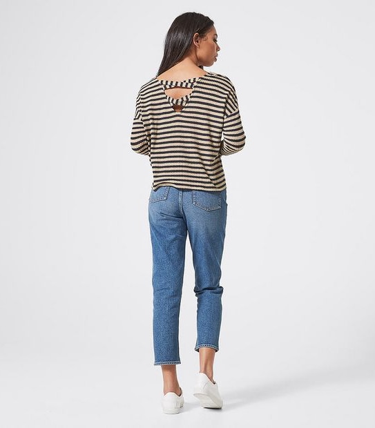 Lily Loves Long Sleeve V-Back Jumper - Navy Blue/Brown Stripe