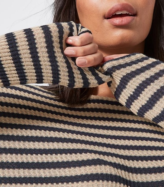Lily Loves Long Sleeve V-Back Jumper - Navy Blue/Brown Stripe