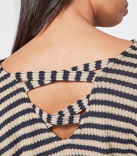 Lily Loves Long Sleeve V-Back Jumper - Navy Blue/Brown Stripe