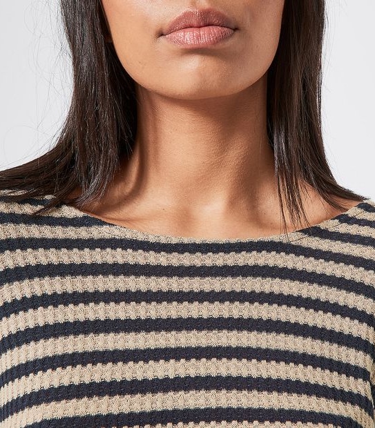 Lily Loves Long Sleeve V-Back Jumper - Navy Blue/Brown Stripe