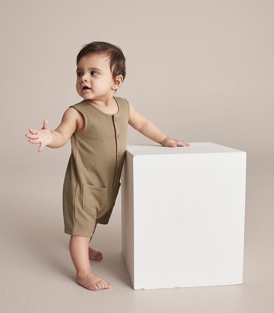 Baby Organic Cotton Henley Waffle Romper