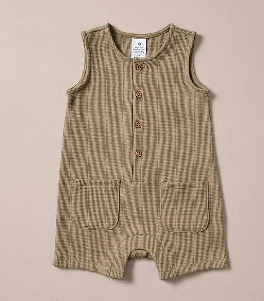 Baby Organic Cotton Henley Waffle Romper
