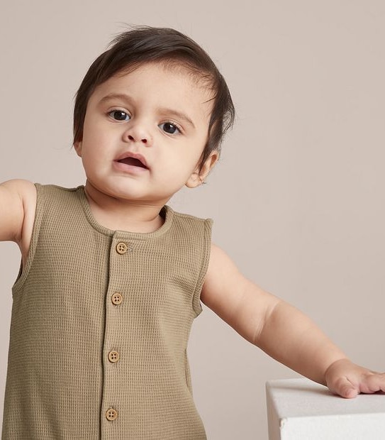 Baby Organic Cotton Henley Waffle Romper