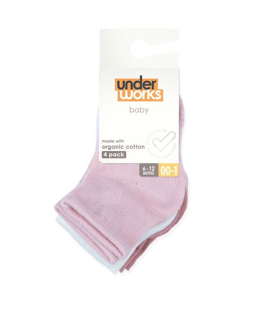 4 Pack Underworks Baby Organic Cotton Crew Socks