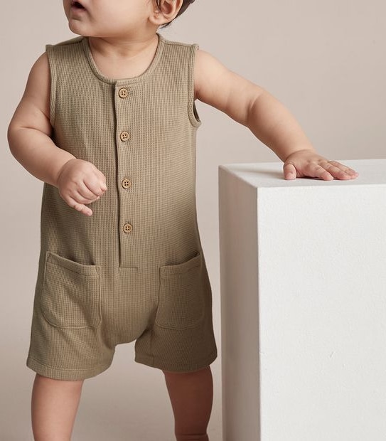 Baby Organic Cotton Henley Waffle Romper
