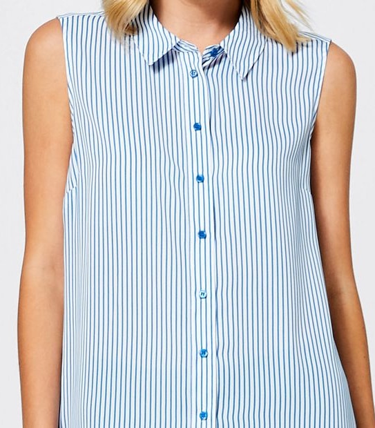 Preview Button Through Relaxed Blouse - White/Blue Stripe 3 of 3