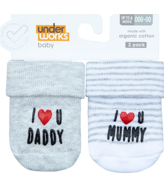 2 Pack Underworks Baby Organic Cotton Socks