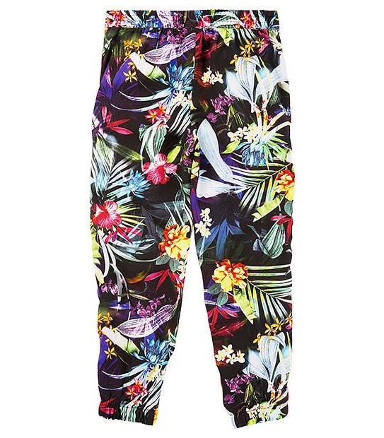 Tropical Flora Print Harem Pants With Neon Piping Trim
