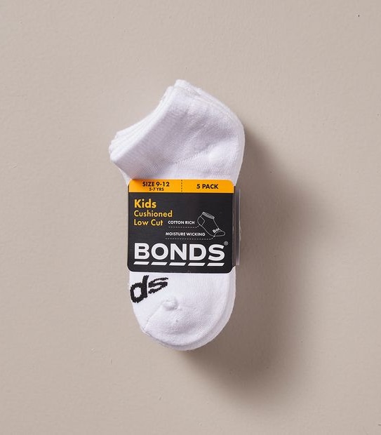Bonds Kids Cushioned Low Cut 5 Pack Socks