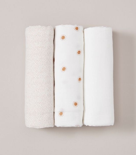 bub. 3 Pack Organic Cotton Muslin Wraps