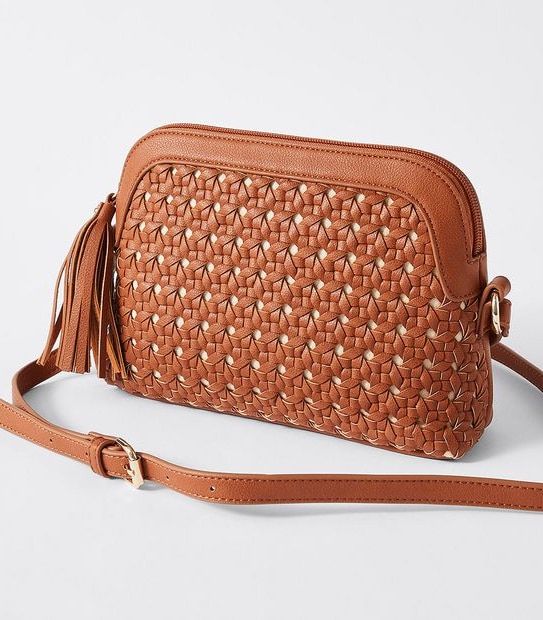 Half Moon Woven Crossbody Bag - Tan
