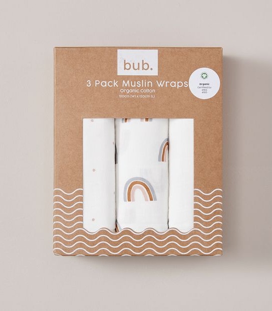 bub. 3 Pack Organic Cotton Muslin Wraps