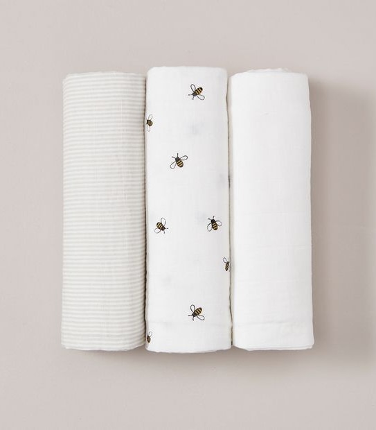 bub. 3 Pack Organic Cotton Muslin Wraps