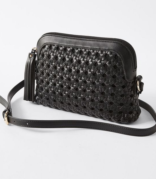 Half Moon Woven Crossbody Bag - Black