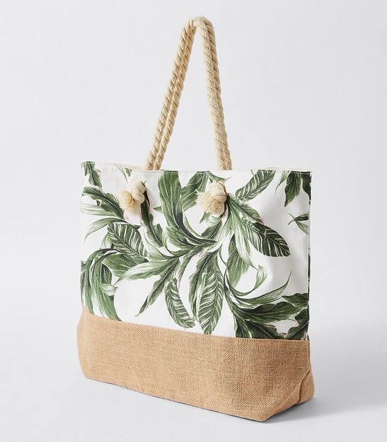 Canvas Printed Beach Tote Bag - Palm Leaf