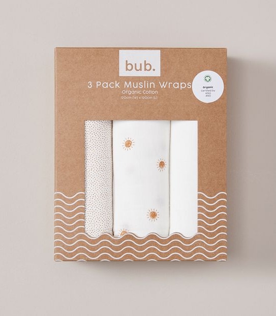 bub. 3 Pack Organic Cotton Muslin Wraps