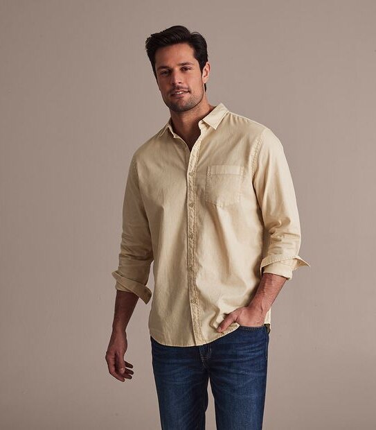 Garment Dye Long Sleeve Casual Shirt