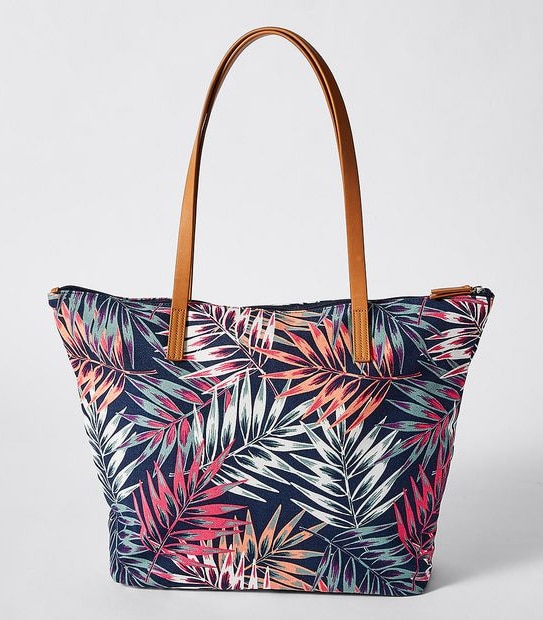 Printed Canvas Tote Bag - Tropical Navy