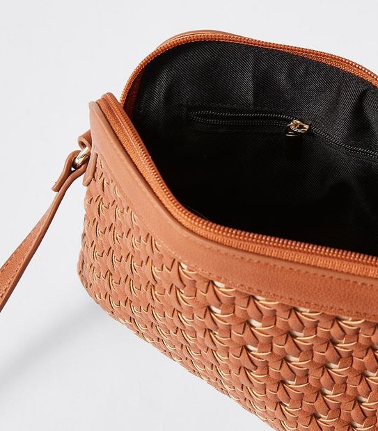 Half Moon Woven Crossbody Bag - Tan