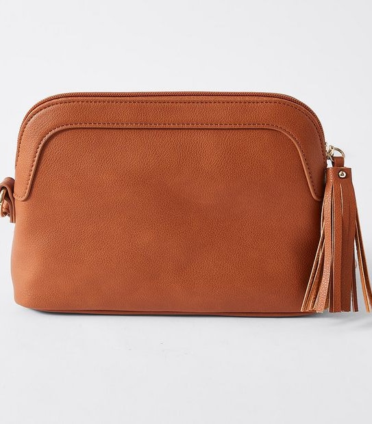 Half Moon Woven Crossbody Bag - Tan