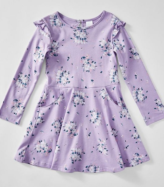 Long Frill Sleeve Print Dress