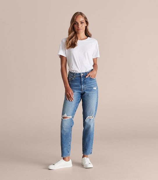 Harper High Rise Crop Length Distressed Barrel Leg Jeans