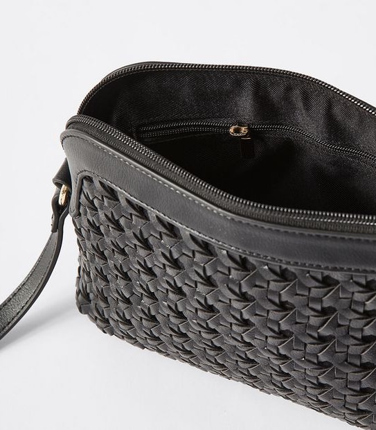 Half Moon Woven Crossbody Bag - Black