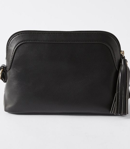 Half Moon Woven Crossbody Bag - Black