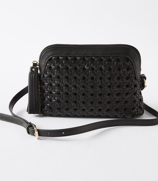 Half Moon Woven Crossbody Bag - Black