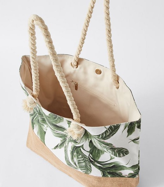 Canvas Printed Beach Tote Bag - Palm Leaf