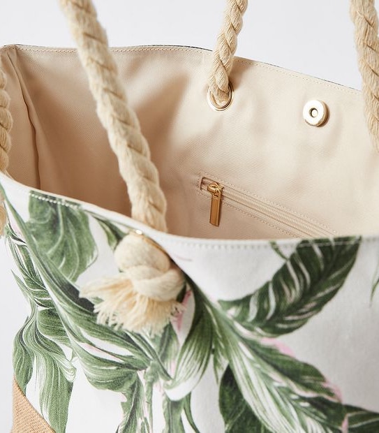 Canvas Printed Beach Tote Bag - Palm Leaf