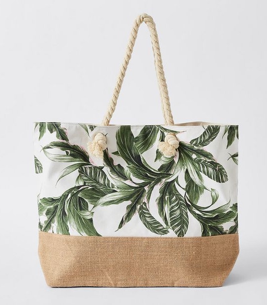 Canvas Printed Beach Tote Bag - Palm Leaf