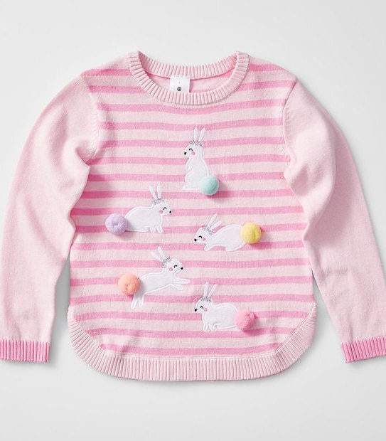 3D Pom Pom Bunny Scallop Hem Jumper