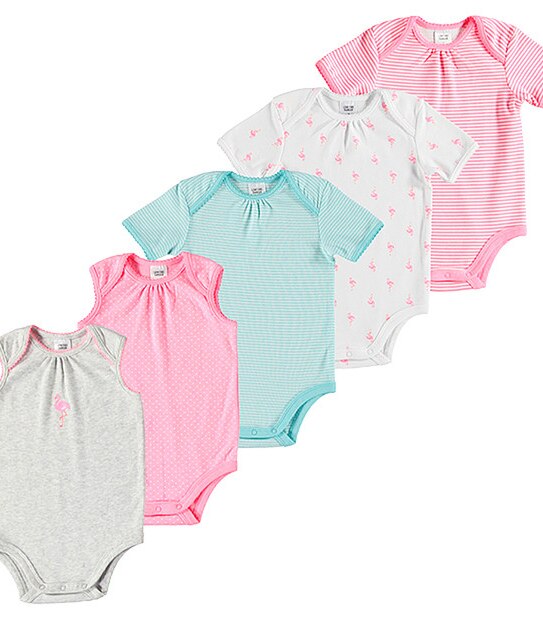 Girls' 5 Pack Bodysuits - Flamingo