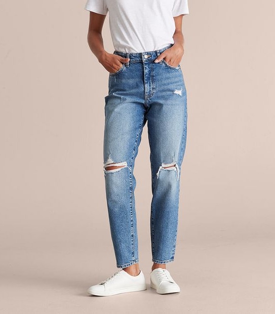 Harper High Rise Crop Length Distressed Barrel Leg Jeans