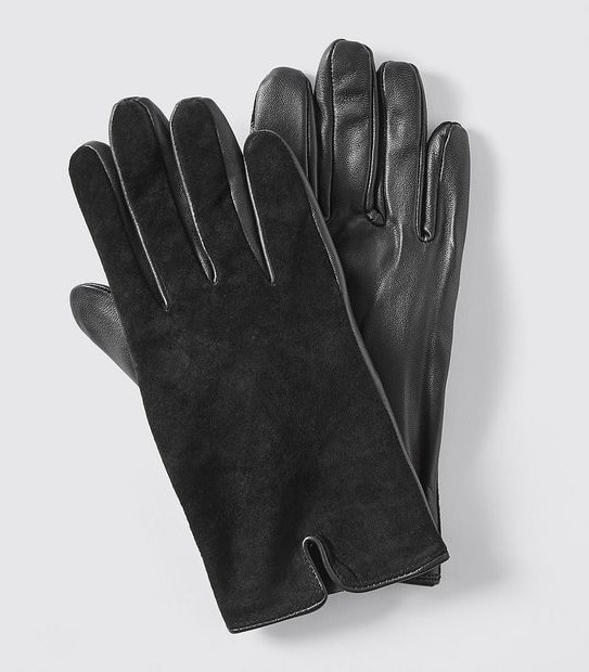 Leather Suede Gloves - Black