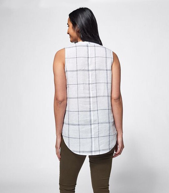 European Linen Sleeveless Shirt - White Check