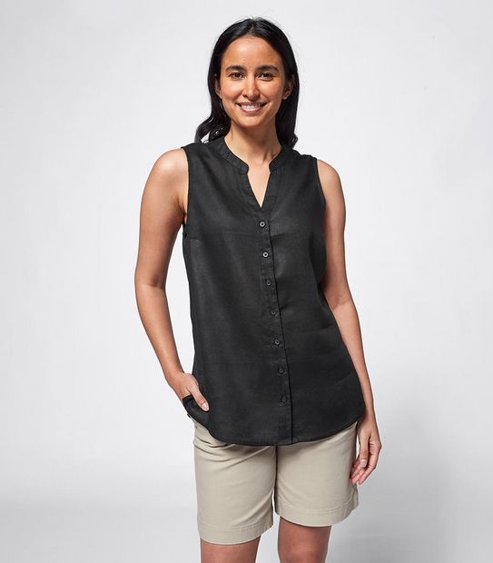 European Linen Sleeveless Shirt - Black