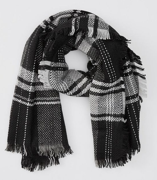 Woven Blanket Check Scarf - Black/White