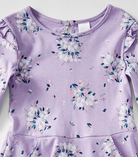 Long Frill Sleeve Print Dress